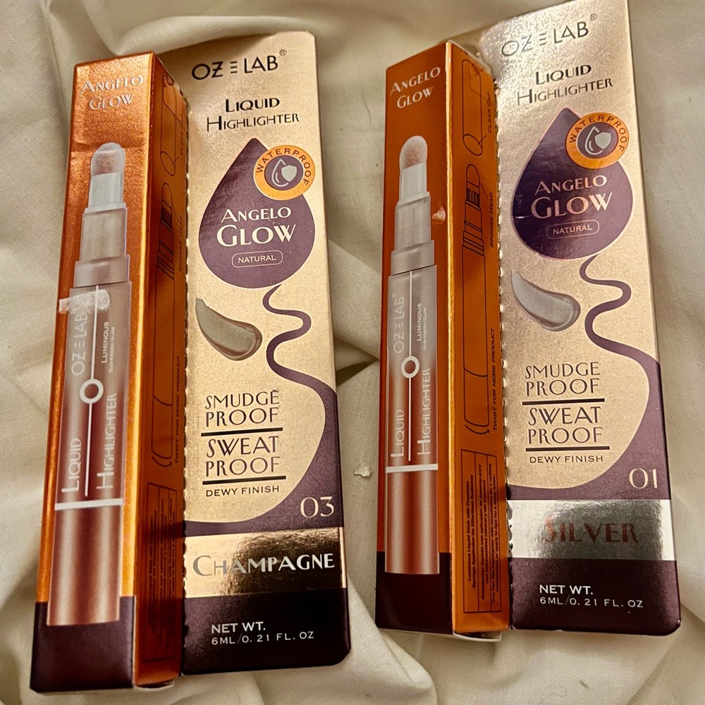 OZÉ LAB Angelo Glow Liquid Highlighter - Silver & Champagne (6mL each)
